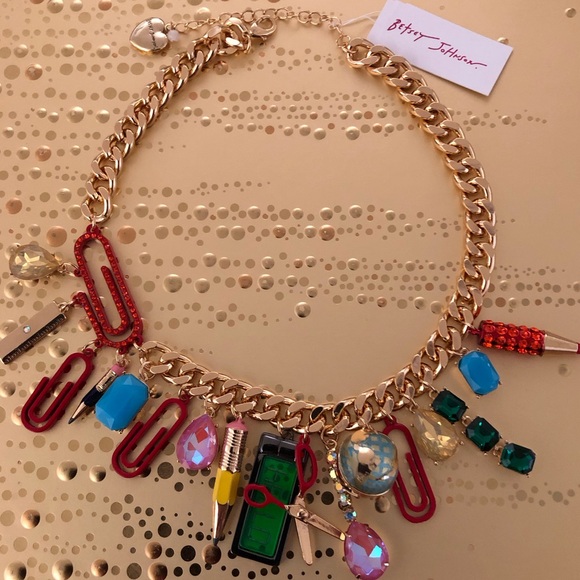 Betsey Johnson Jewelry - Authentic Betsey Johnson Necklace - School Charms Statement Gold Tone, NWT